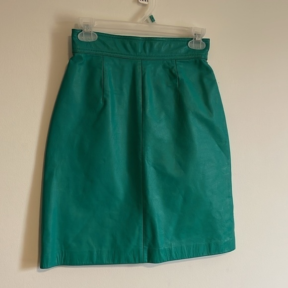 Retro 80s Leather Skirt Teal Mini 6 90s Max Edgy Glam Rock VTG Yucatán Bay - Picture 2 of 15